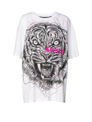 Just Cavalli T-shirt manica corta con stampa Tiger bianco