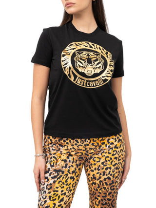Just Cavalli T-shirt manica corta con logo Tiger nero oro