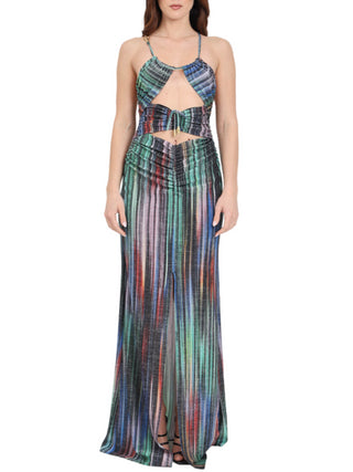 Just Cavalli abito lungo in jersey lurex con cut out multicolor