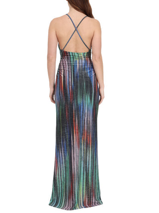 Just Cavalli abito lungo in jersey lurex con cut out multicolor