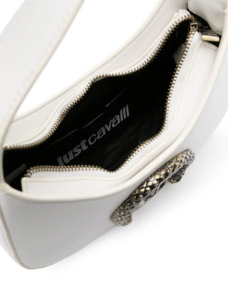 Just Cavalli borsa a mezzaluna con placca logo in ecopelle bianco