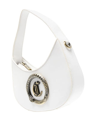 Just Cavalli borsa a mezzaluna con placca logo in ecopelle bianco