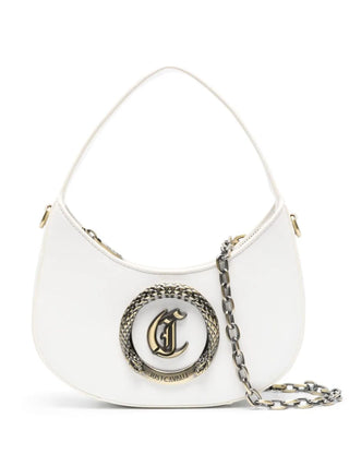 Just Cavalli borsa a mezzaluna con placca logo in ecopelle bianco