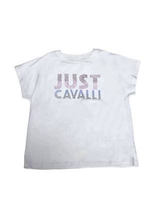 Just Cavalli T-shirt manica corta con logo strass bianco