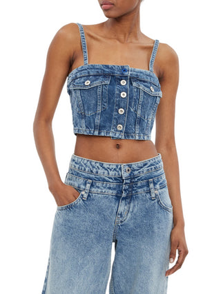 Karl Lagerfeld Jeans top crop in denim lavaggio blu scuro