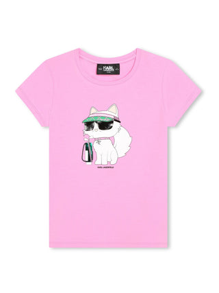 Karl Lagerfeld T-shirt manica corta con stampa Choupette rosa