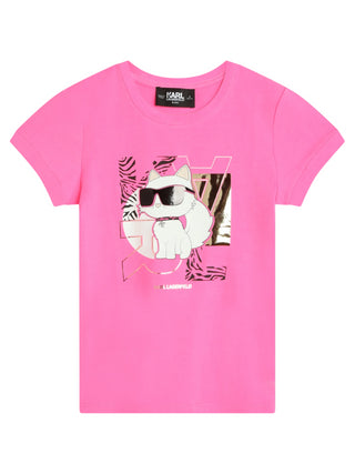 Karl Lagerfeld T-shirt manica corta con stampa Choupette fucsia