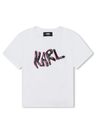 Karl Lagerfeld Kids T-shirt manica corta con logo paillettes bianco