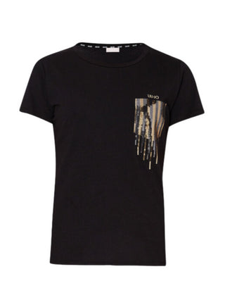 Liu Jo T-shirt a manica corta con taschino paillettes nero oro