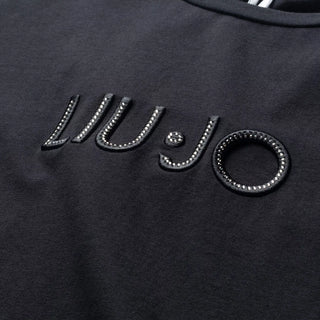 Liu Jo T-shirt maniche corte con logo strass nero