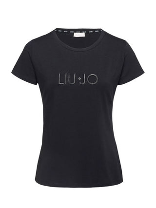 Liu Jo T-shirt maniche corte con logo strass nero