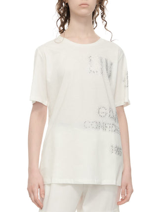 Liu Jo T-shirt a maniche corte con logo strass avorio