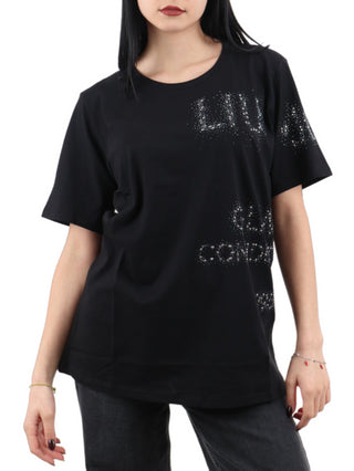Liu Jo T-shirt a maniche corte con logo strass nero