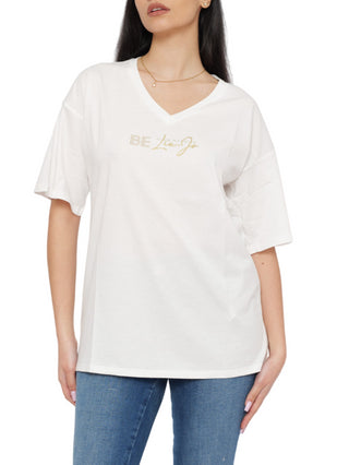 Liu Jo T-shirt a maniche corte con logo avorio e oro