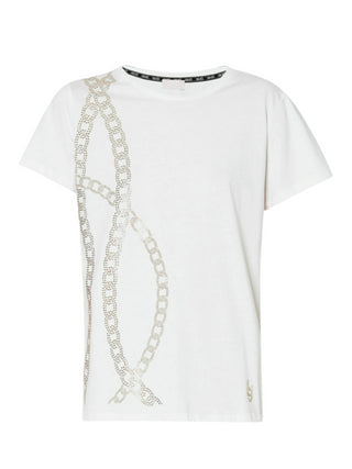 Liu Jo T-shirt a manica corta con catena strass avorio