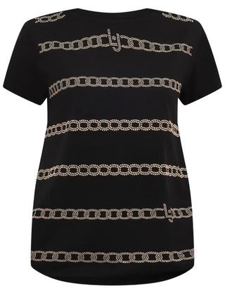 Liu Jo T-shirt a manica corta con catene strass nero oro