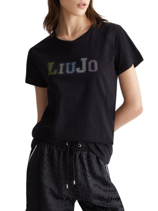 Liu Jo T-shirt manica corta con logo strass nero