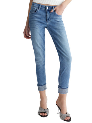 Liu Jo jeans Monroe skinny con risvoltini strass lavaggio blu medio