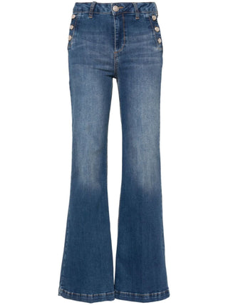 Liu Jo jeans a zampa vita alta con bottoni gioiello lavaggio bu medio