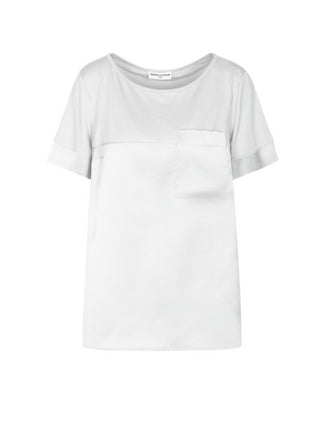 Lola by Sandro Ferrone blusa manica corta con taschino in raso e jersey bianco