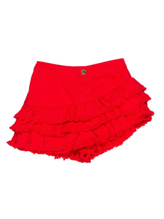 Lulù by Miss Grant shorts in denim a balze sfrangiate rosso