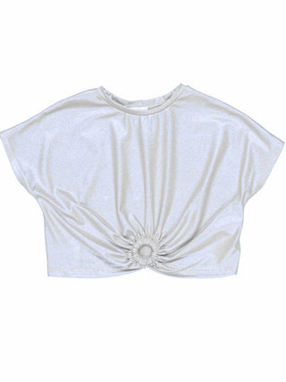 Lulù by Miss Grant T-shirt crop manica corta effetto laminato argento