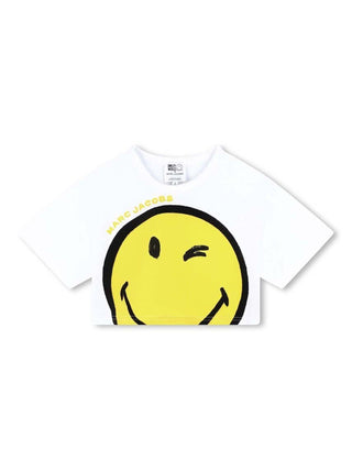 Marc Jacobs T-shirt crop manica corta con smile bianco giallo