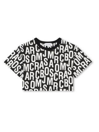 Marc Jacobs T-shirt crop manica corta con logo all over nero bianco