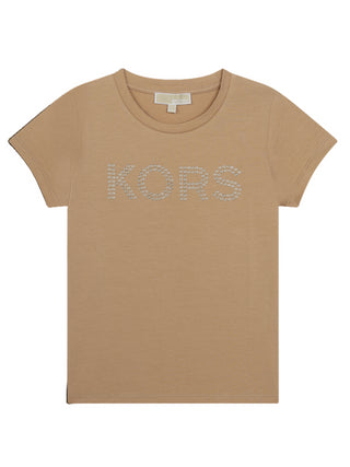 Michael Kors T-shirt manica corta con logo borchiato beige