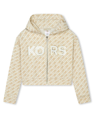 Michael Kors felpa con zip e cappuccio in fantasia logo beige