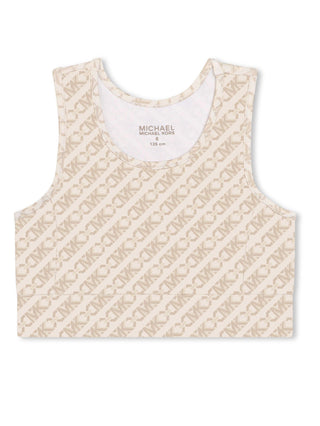 Michael Kors top crop in lycra con logo monogram all over beige