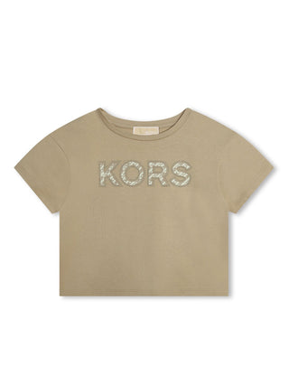 Michael Kors T-shirt crop manica corta con logo beige