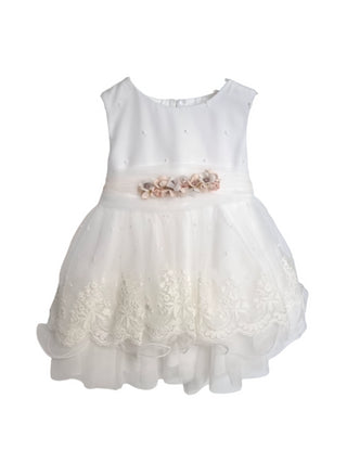 Mimilù abito da cerimonia neonata smanicato in tulle ricamato bianco