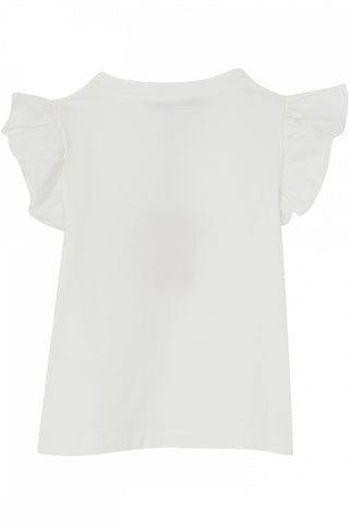 Miss Blumarine T-shirt a maniche corte con volant bianco latte