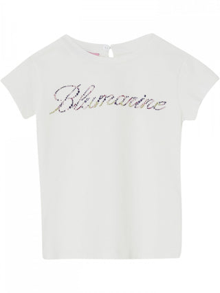 Miss Blumarine T-shirt neonata manica corta con logo strass bianco
