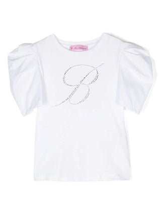 Miss Blumarine T-shirt maniche corte a palloncino con logo strass bianco