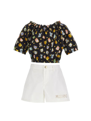 Moschino completo blusa crop e shorts nero bianco