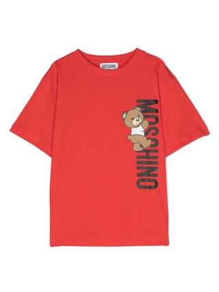 Moschino T-shirt manica corta con orsetto e logo rosso