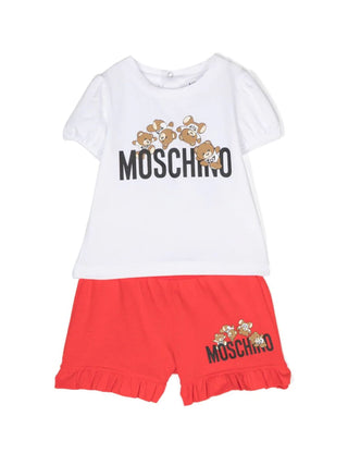 Moschino completo neonata T-shirt e shorts bianco rosso