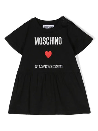 Moschino abito a manica corta con logo e balza nero