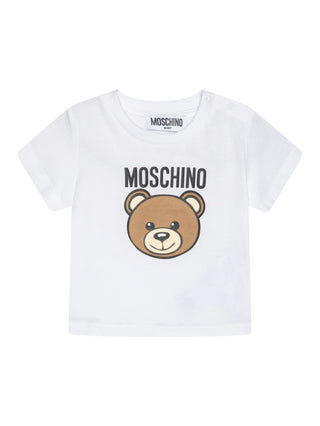 Moschino T-shirt manica corta con orsetto e logo bianco