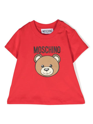 Moschino T-shirt manica corta con logo e orsetto rosso