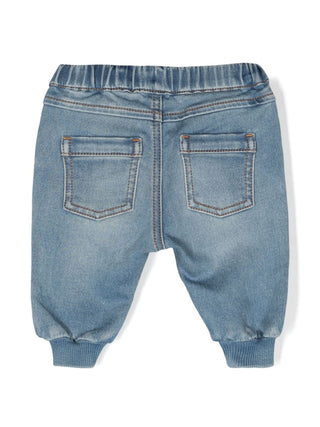 Moschino jeans neonato con orsetto e logo lavaggio blu medio