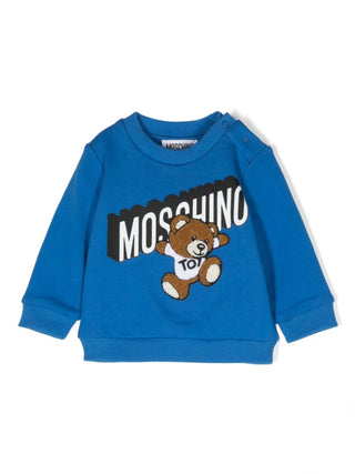 Moschino felpa in cotone con orsetto e logo blu