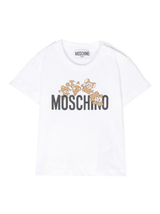 Moschino T-shirt neonato a manica corta con logo e orsetti bianco