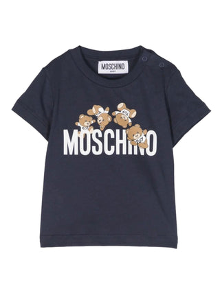 Moschino T-shirt neonato a manica corta con logo e orsetti blu