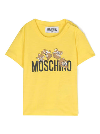 Moschino T-shirt neonato a manica corta con logo e orsetti giallo