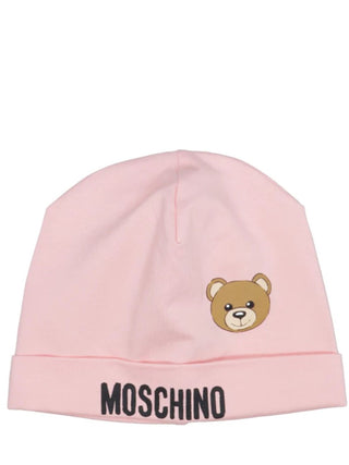 Moschino cappello in cotone stretch con orsetto rosa