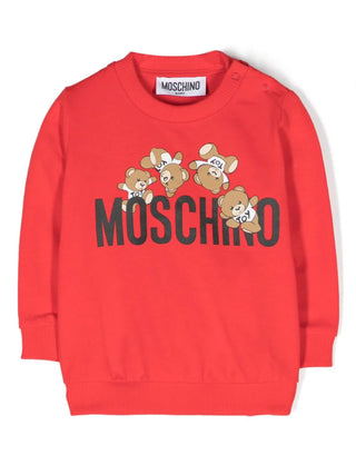 Moschino felpa in cotone con stampa logo e orsetti rosso