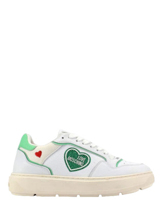 Moschino Love sneakers in pelle martellata con logo bianco verde